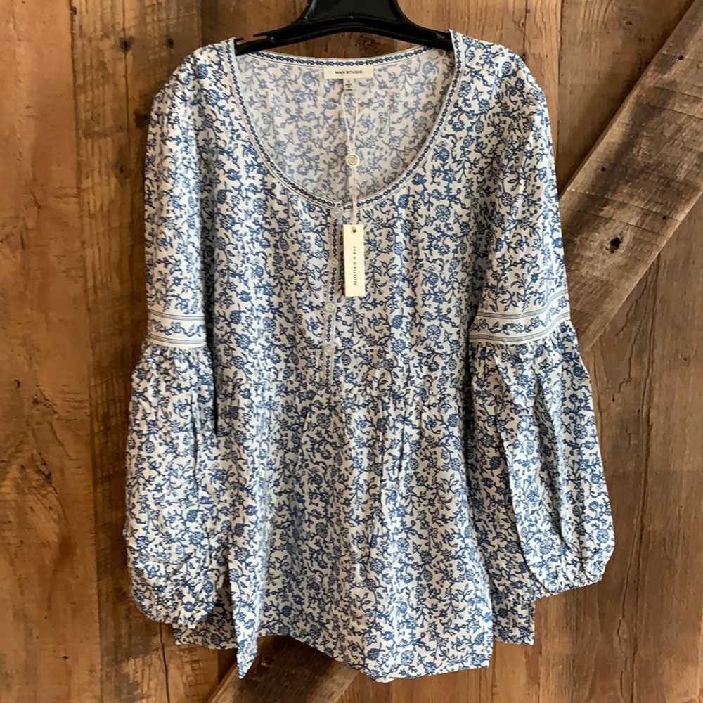NWT Max Studio Balloon Sleeve Babydoll Top Sz S
